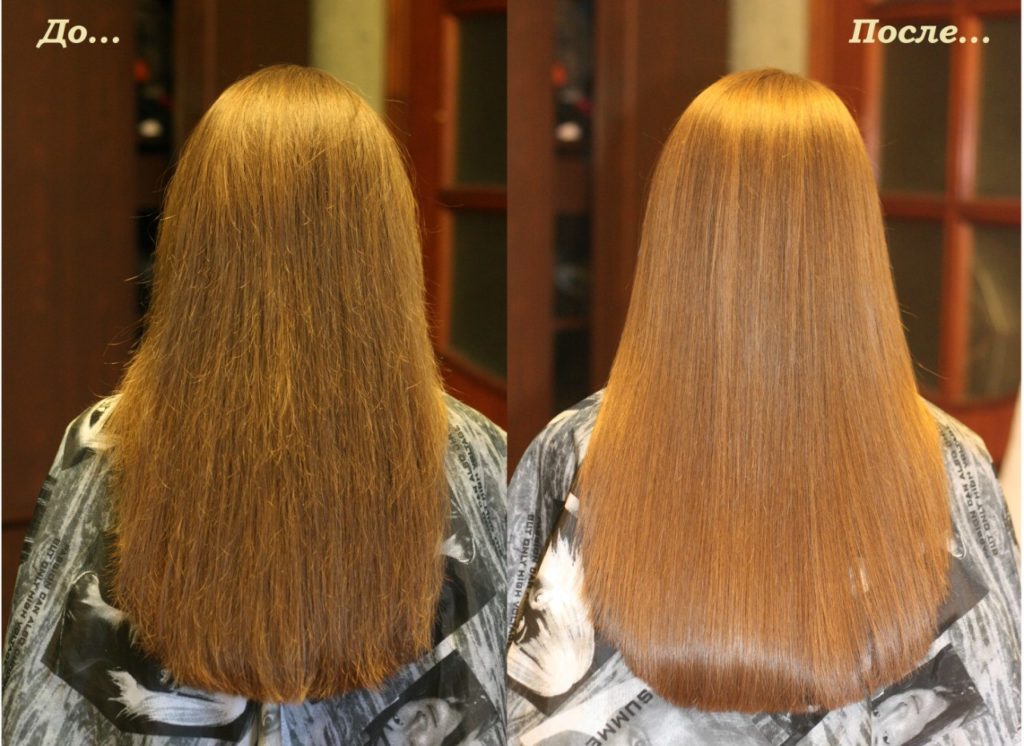 Кератиновое выпрямление длинных волос до и после